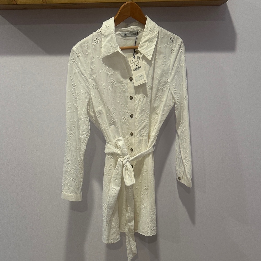 Zara White Long Sleeve Dress